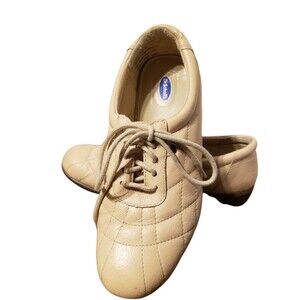 Dr. Scholls Womens Beige Leather Lace Up Shoes Size 8 1/2M Comfort Nurse Work